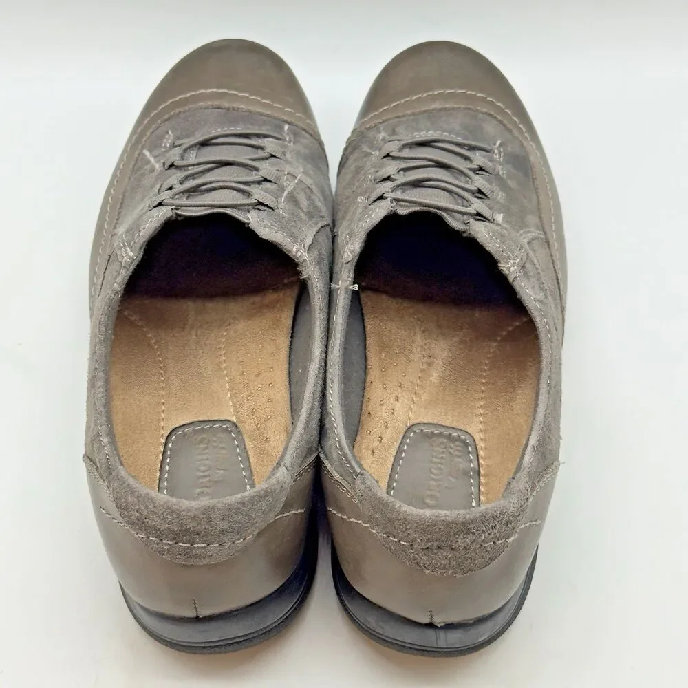 Earth Origins Dover Gray Leather & Suede Shoes Women's 8W Bungee Lace Slip on